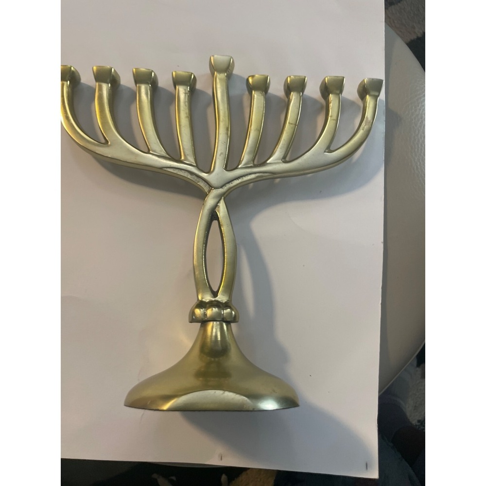 Unbranded Brass Hanukkah Menorah 9" Gold Excellent Twisted Stem Judaica